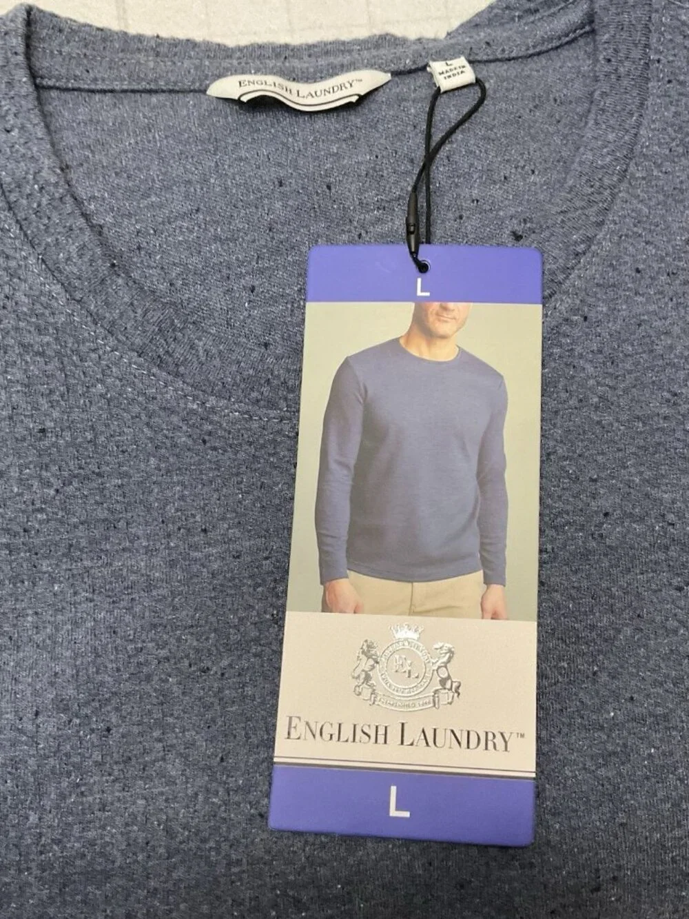 English Laundry Mens Long Sleeve Crewneck Shirt Blue Comfort Stretch BLUE L